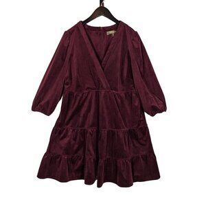 Melonie T Tiered Boho Midi Dress Velvet CORDUROY Stretch Plus Size 18 Burgundy